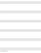 Printable Music Paper with six staves on letter-sized paper in portrait orientation