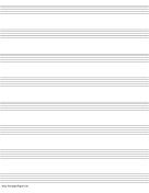 Printable Music Paper with eight staves on letter-sized paper in portrait orientation