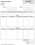 Parts & Labor Invoice (Unlined) Template